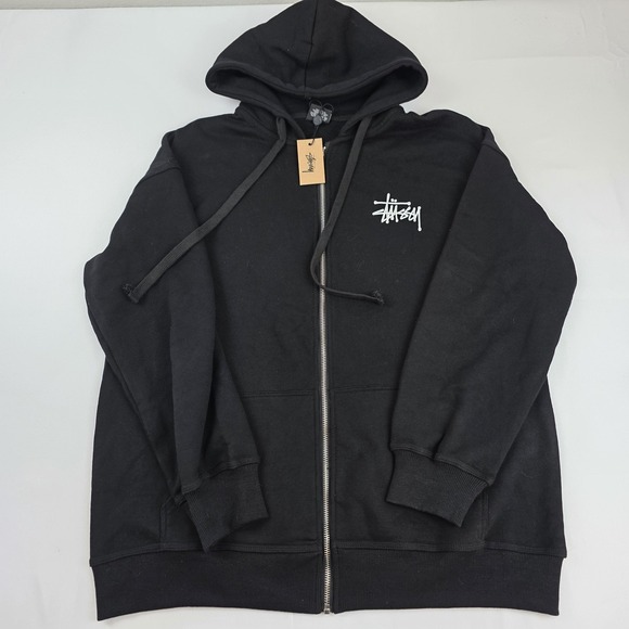 Stussy Other - Stussy Hoodie Mens Large Black Full Zip Logo Back Graphic Fleece Sweatshirt